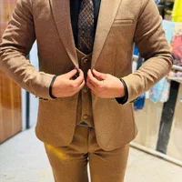 کت شلوار اسلیم فیت دارچینی با ژیله