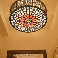 لوستر سقفی چوبی دایره طرح گل ، اسلیمی و...|لوستر و چراغ آویز|تبریز, |دیوار