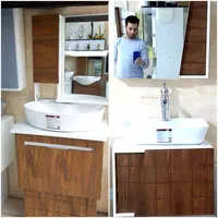 روشویی دیواری کابینتی سفید طرح چوب