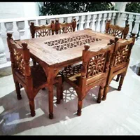 تخت سنتی میز نهارخوری ۶نفره همراه ۶صندلی رنگ شده