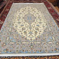 قالیچه دستباف کاشان آکبند زمینه روشن