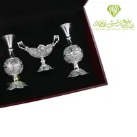 ست جفت گلدان و کشکول ملیله نقره در جعبه تمام چوب|صنایع دستی و سایر لوازم تزئینی|تهران, جنت‌آباد جنوبی|دیوار
