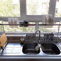 آبچکان روی سینک تمام استیل جاظرفی استند