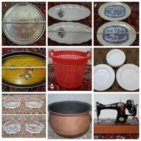 ظروف قدیمی ، دیگ مسی و چرخ خیاطی دستی جوکی ژاپن|کلکسیون اشیاء عتیقه|رشت, امین الضرب|دیوار