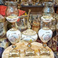 ست شمعدان و شکلاتخوری برنز و سرامیک