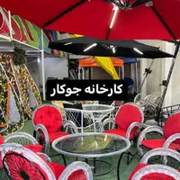 چتر پایه بغل کنار سایبان تاشو باغی تاب و میز صندلی