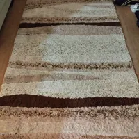 فرش طرح ماکارونی  با پادر دوتا ست.کرم و قهوه ای