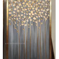 تابلو نقاشی برگ و درخت دکوراتیو* طوسی ورق طلا|تابلو، نقاشی، عکس|تهران, عباس‌آباد|دیوار