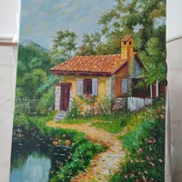تابلو رنگ روغن منظره کلبه