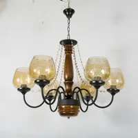 لوستر 6 شعله فرانسوی چوب و فلز