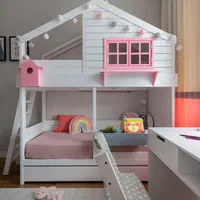 تخت کلبه ای دو طبقه پنجره دار