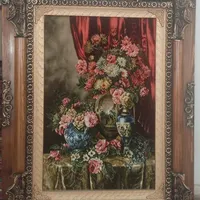 تابلو فرش دستباف طرح گل چله ابریشم