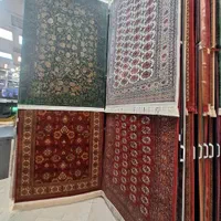 قالیچه ترکمن فرش  سبز و کرم و طوسی و لاکی نگارین