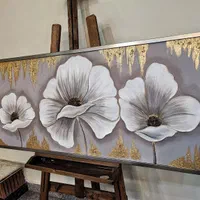 تابلو نقاشی برجسته، طرح سه گل سفید، ورق طلا|تابلو، نقاشی، عکس|تهران, عباس‌آباد|دیوار