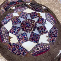 فرش گرد سایز یک نیم یک نیم گرد دستبافت با پو طعبیی