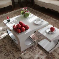 میز مدل سوپر کلاسیک سفید پنج تکه مربع