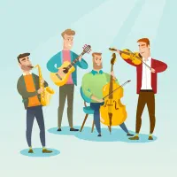 جذب نوازنده گیتار. ویالون. ملودیکا برای بند موزیک