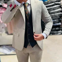 کت و شلوار ژیله دو رو پارچه ترک کرم