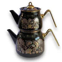 کتری قوری لعابی مشکی طرح دار دسته طلایی RASA|قوری، کتری، قهوه‌ساز دستی|بندر انزلی, کارآموزی|دیوار