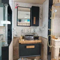 روشویی کابینتی مشکی چوبی بامبو