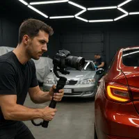 فیلمبردار و ادیتور در حوضه دیتیلینگ ماشین