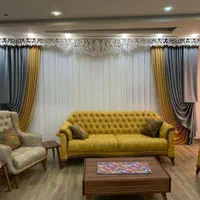 پرده پذیرایی با حریر ترک و مخمل کولمبو|پرده، رانر، رومیزی|تهران, پاسداران|دیوار