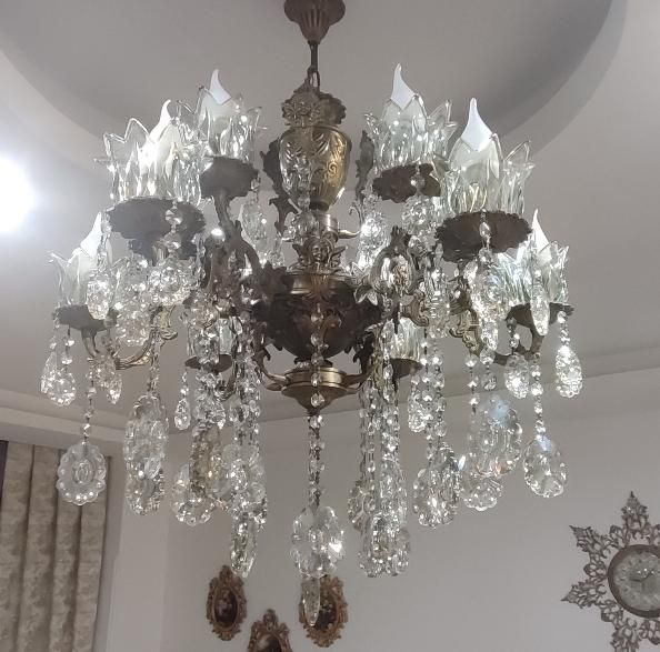 لوستر برنجی ۶ شاخه دوبل|لوستر و چراغ آویز|ساوه, |دیوار