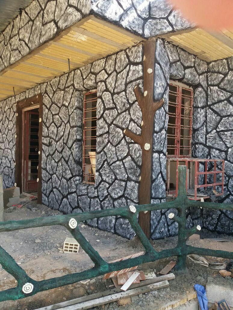 اجرای نمای سیمان بری طرح سنگ وچوب|خدمات پیشه و مهارت|شهرکرد, |دیوار