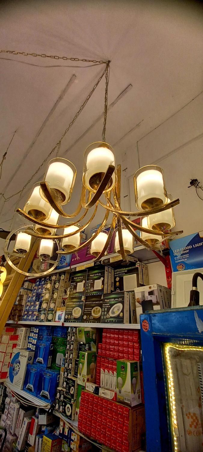 لوستر آویزی مدل ر رنگ طلایی با آبکاری آب طلا|لوستر و چراغ آویز|اردبیل, |دیوار