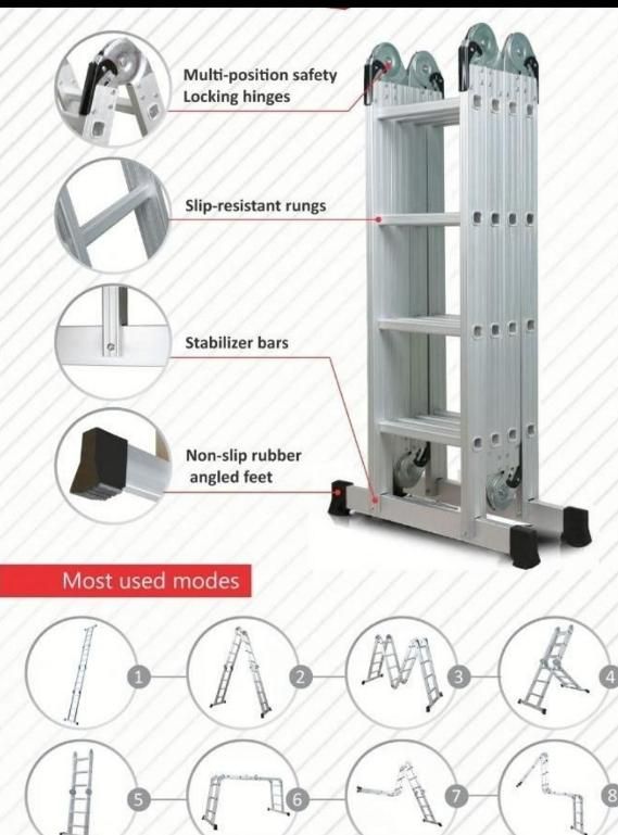 نردبان آلمینیوم چهار تکه(مفصلی)|ابزارآلات|شهرکرد, |دیوار