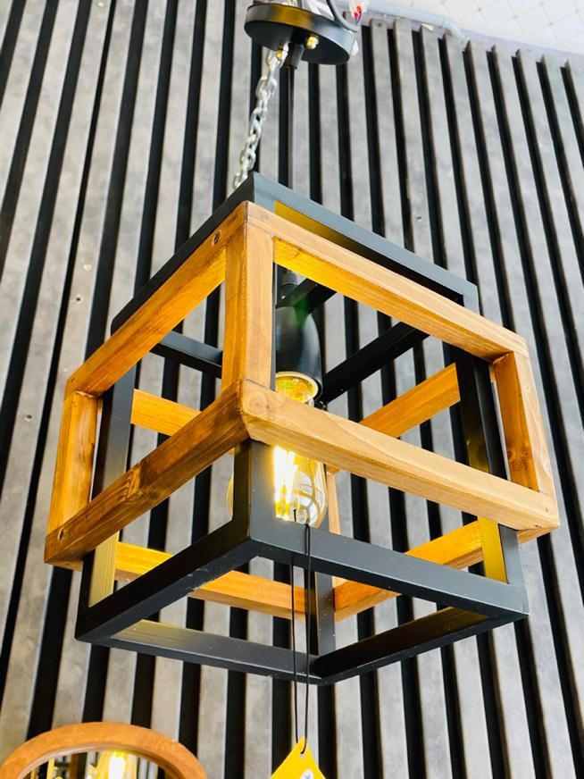 آویز چوبی تک شعله مدرن، خاص و چشم نواز|لوستر و چراغ آویز|شهر بابک, |دیوار