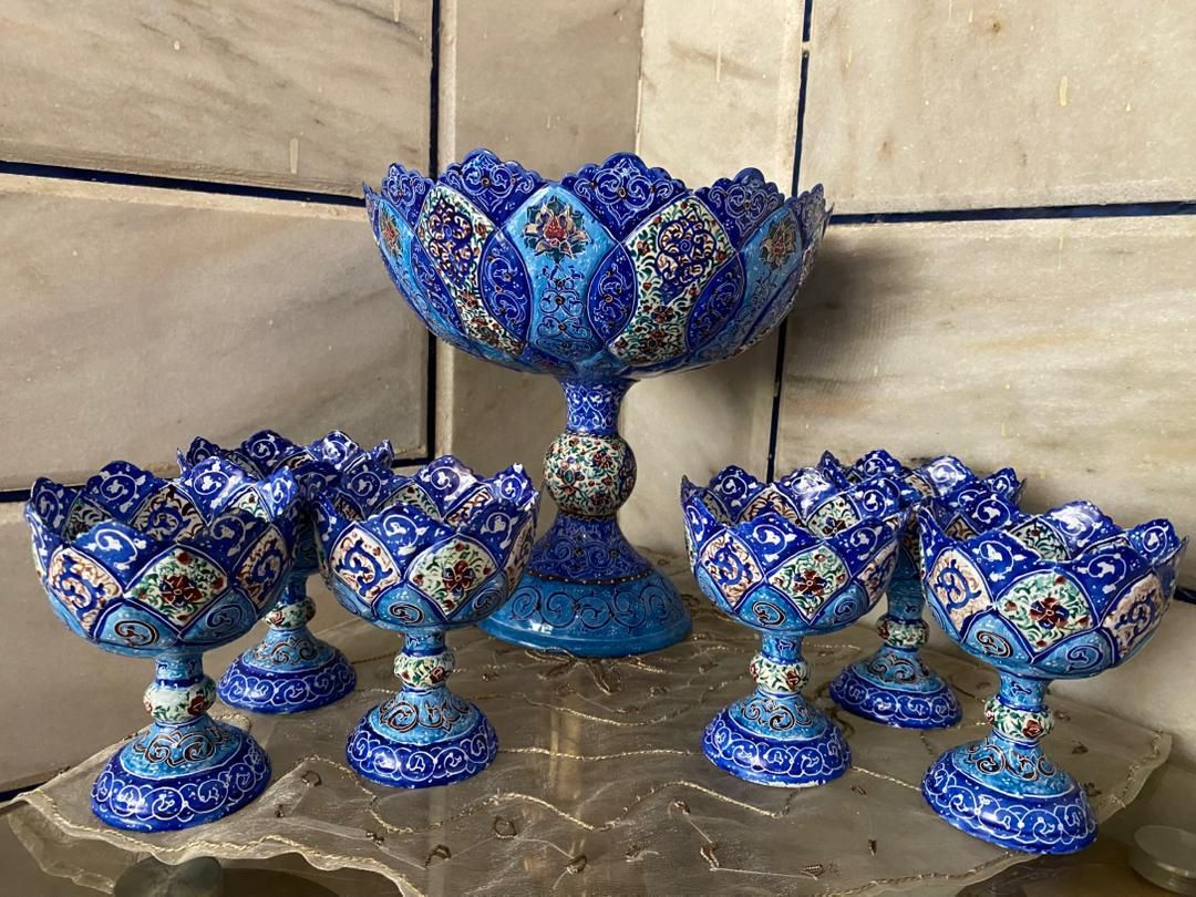 تنگ و بستنی خوری مینا کاری مسی|صنایع دستی و سایر لوازم تزئینی|اصفهان, جاوان|دیوار