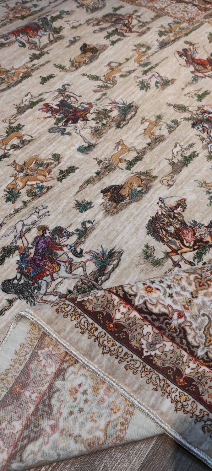 فرش ابریشم طرح دستباف نقشه شکارگاه|فرش|تهران, امین حضور|دیوار