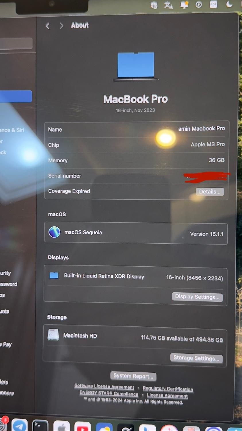 MacBook Pro m3pro ram 36 512 16 inch|رایانه همراه|تهران, شهرک پرواز|دیوار