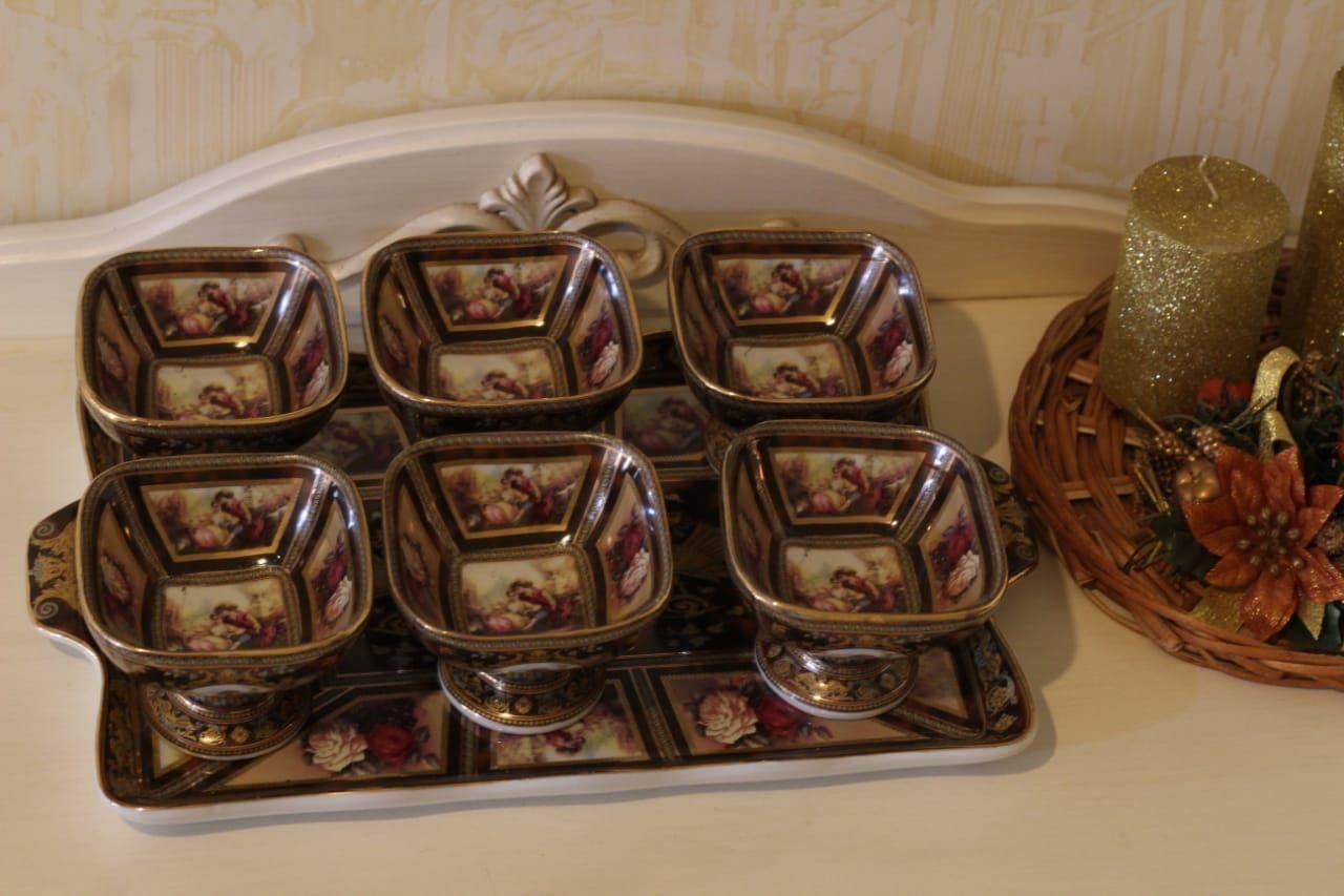 ظرف سینی پیاله قاشق بستنی خوری لمونژ دکوری قهوه ای|ظروف سرو و پذیرایی|مشهد, کوشش|دیوار