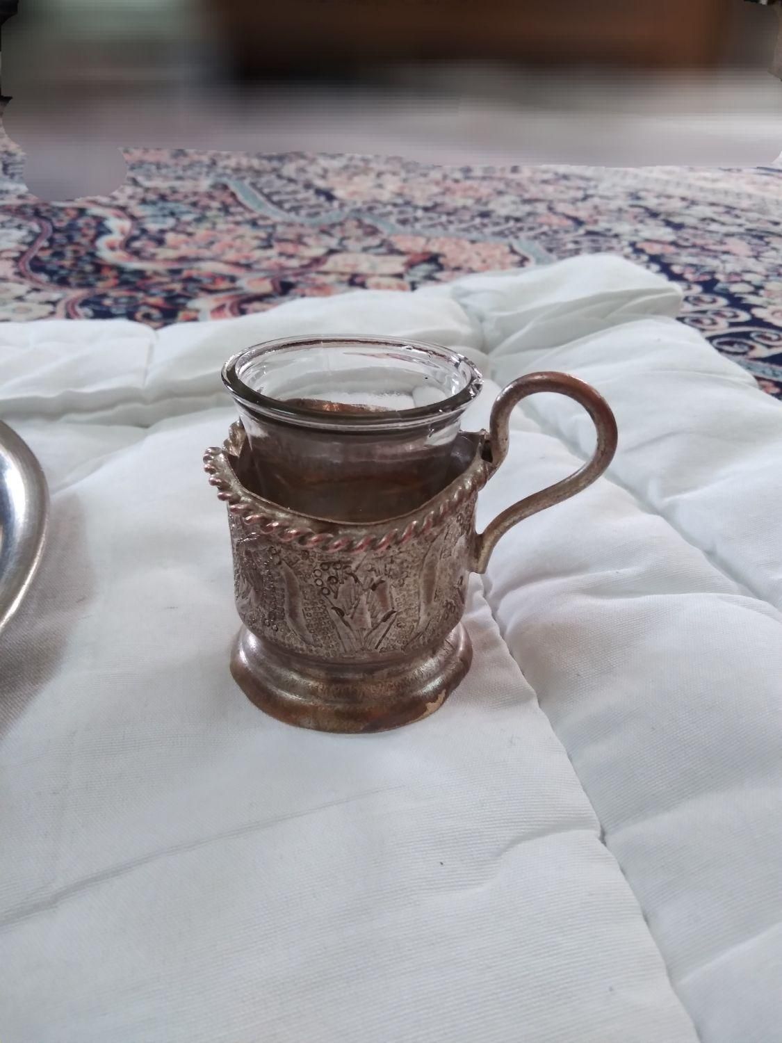 انگاره(چای خوری برنج)باسینی مس وقندان برنج|کلکسیون اشیاء عتیقه|کرمان, |دیوار