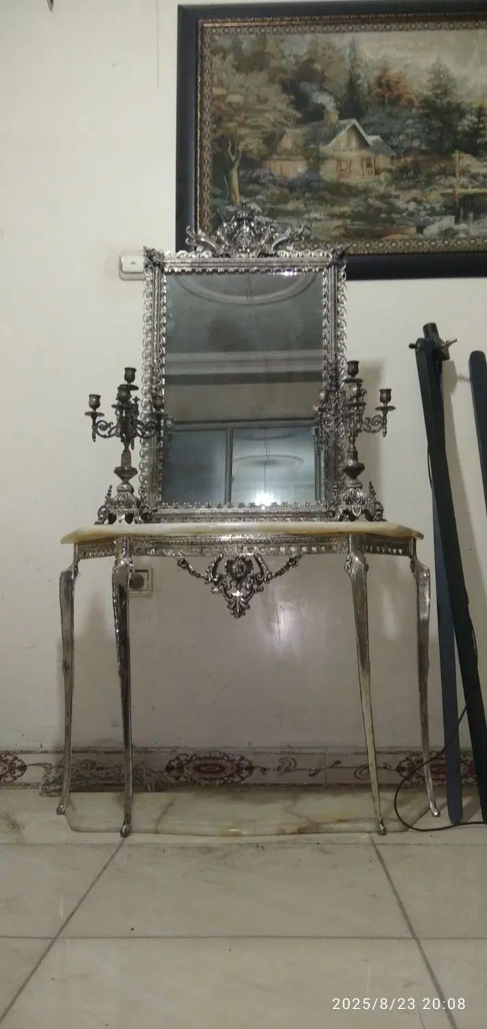 کنسول و آیینه شمعدان برنز همراه سنگ مرمر|بوفه، ویترین، کنسول|اندیشه, شهرک کوثر|دیوار