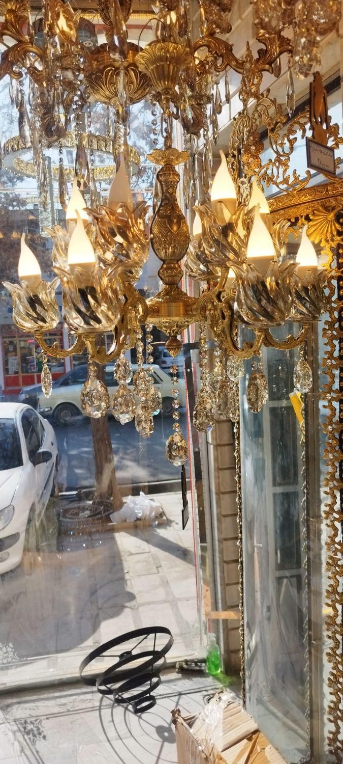 لوستر 6 شاخه 12 شعله برنجی (برنز)|لوستر و چراغ آویز|بروجرد, |دیوار