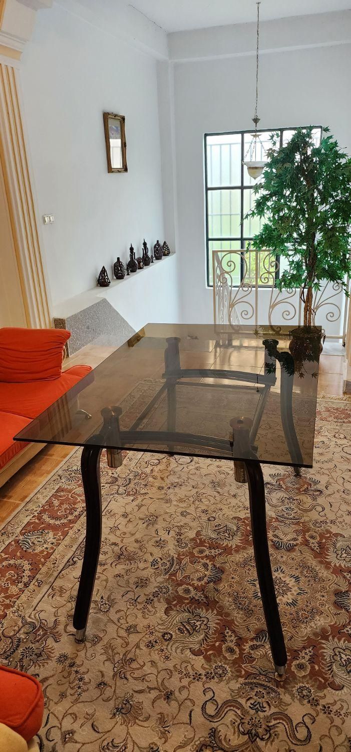 میز نهارخوری شیشه ای تک، پایه ها ترکیب چوب و فلز|میز و صندلی غذاخوری|نوشهر, |دیوار