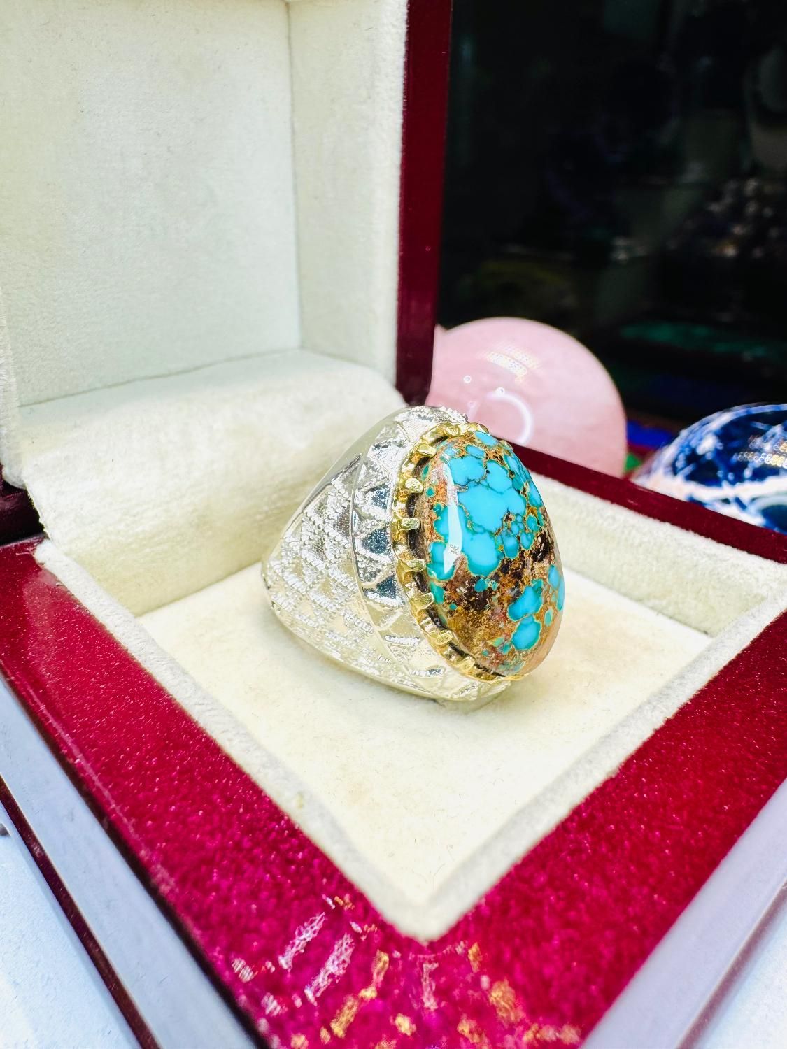 انگشتر فوق کلکسیونی سنگ فیروزه آبی اصل سلطنتی اعلا|بدلیجات|تبریز, |دیوار