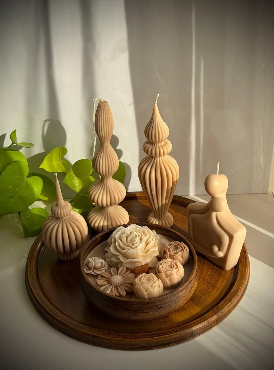 ست سینی سنگ مصنوعی و شمع|صنایع دستی و سایر لوازم تزئینی|شهریار, شهریار|دیوار