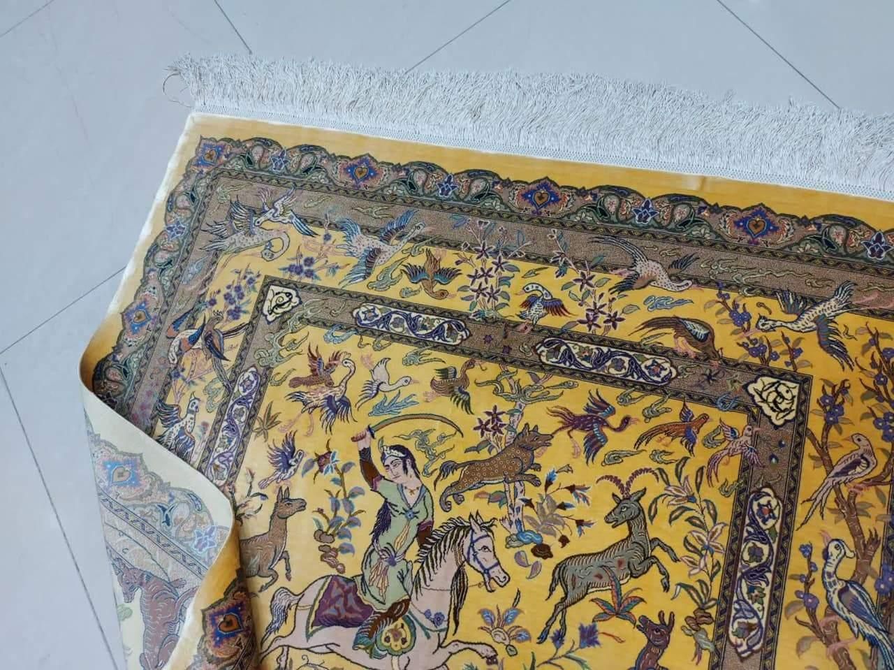 قالیچه تمام ابریشم قم طرح شکارگاه مارکدار|فرش|مشهد, امام رضا (ع)|دیوار