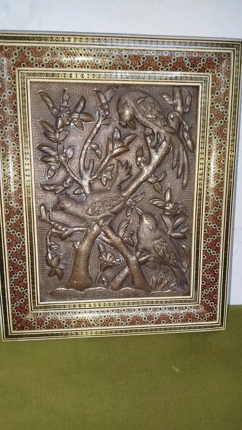 تابلو مسی قلم زنی برجسته طرح مرغ و گل ، موزه ای|تابلو، نقاشی، عکس|تهران, تهرانسر غربی|دیوار
