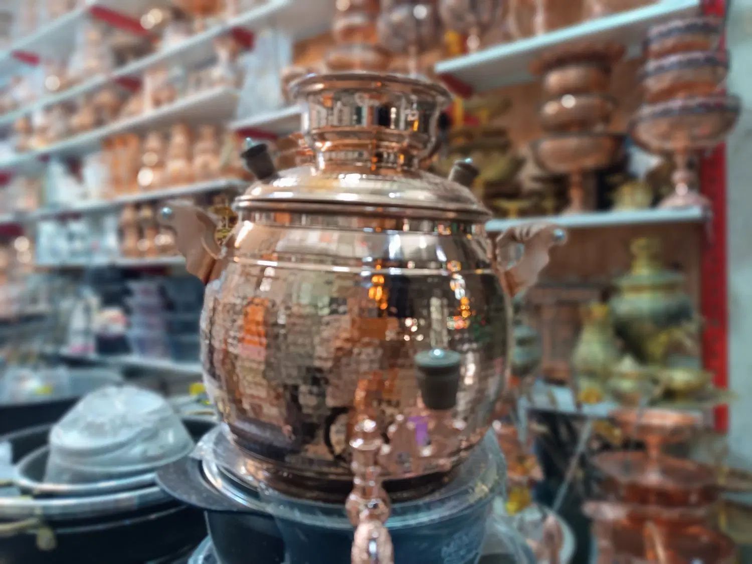 کتری سماوری شیر دار روگازی مسی چکشی مس زنجان 4لیتر|قوری، کتری، قهوه‌ساز دستی|مشهد, طبرسی شمالی|دیوار