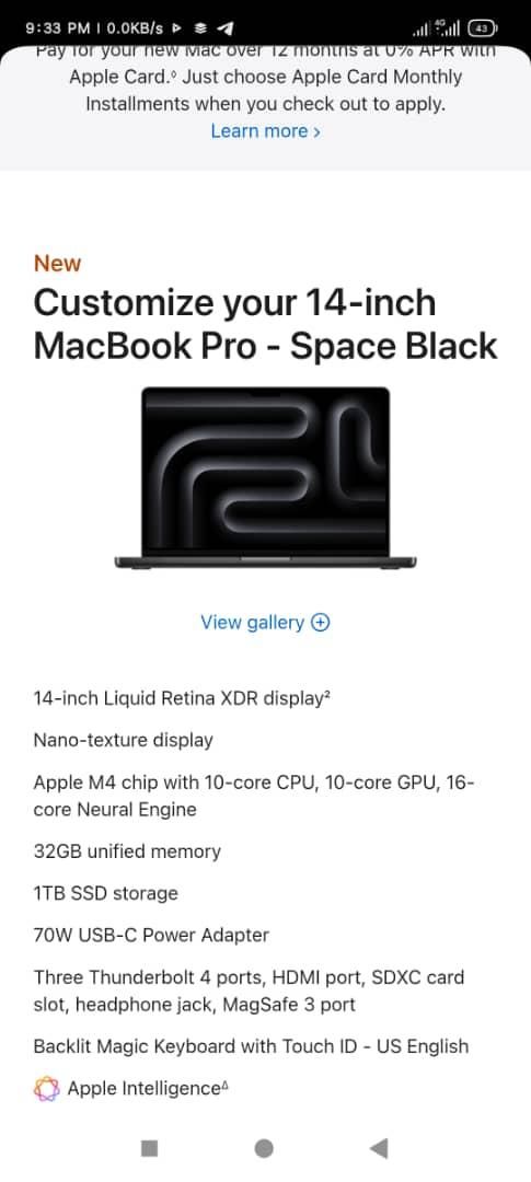 لپ تاپ apple MacBook pro m4|رایانه همراه|تهران, آسمان|دیوار