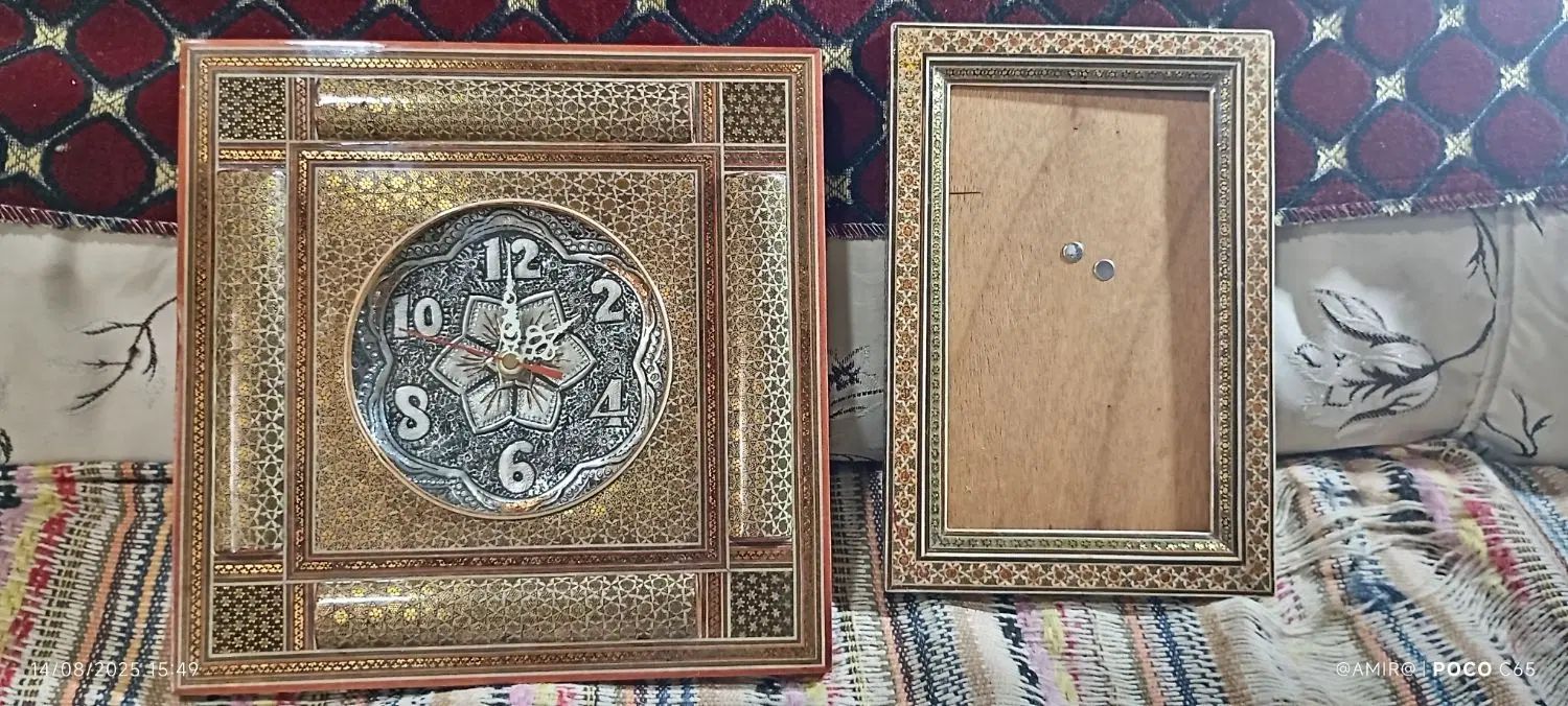 قاب عکس خاتم کاری همراه با ساعت خاتم کاری|کلکسیون اشیاء عتیقه|محمدشهر, علی آباد گونه|دیوار