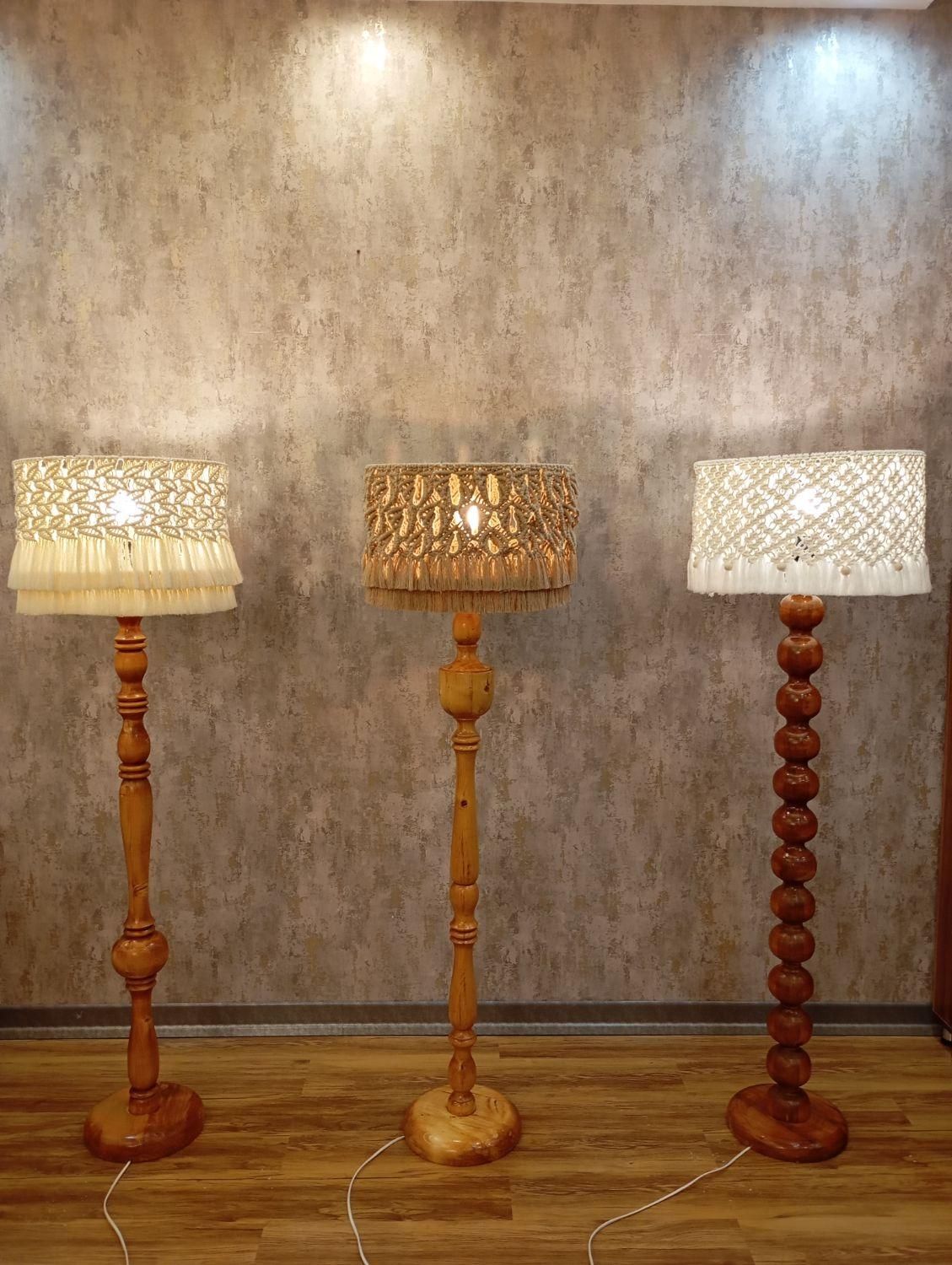 آباژور ایستاده با شید مکرومه مدل خورشید|چراغ خواب و آباژور|مشهد, آزادشهر|دیوار