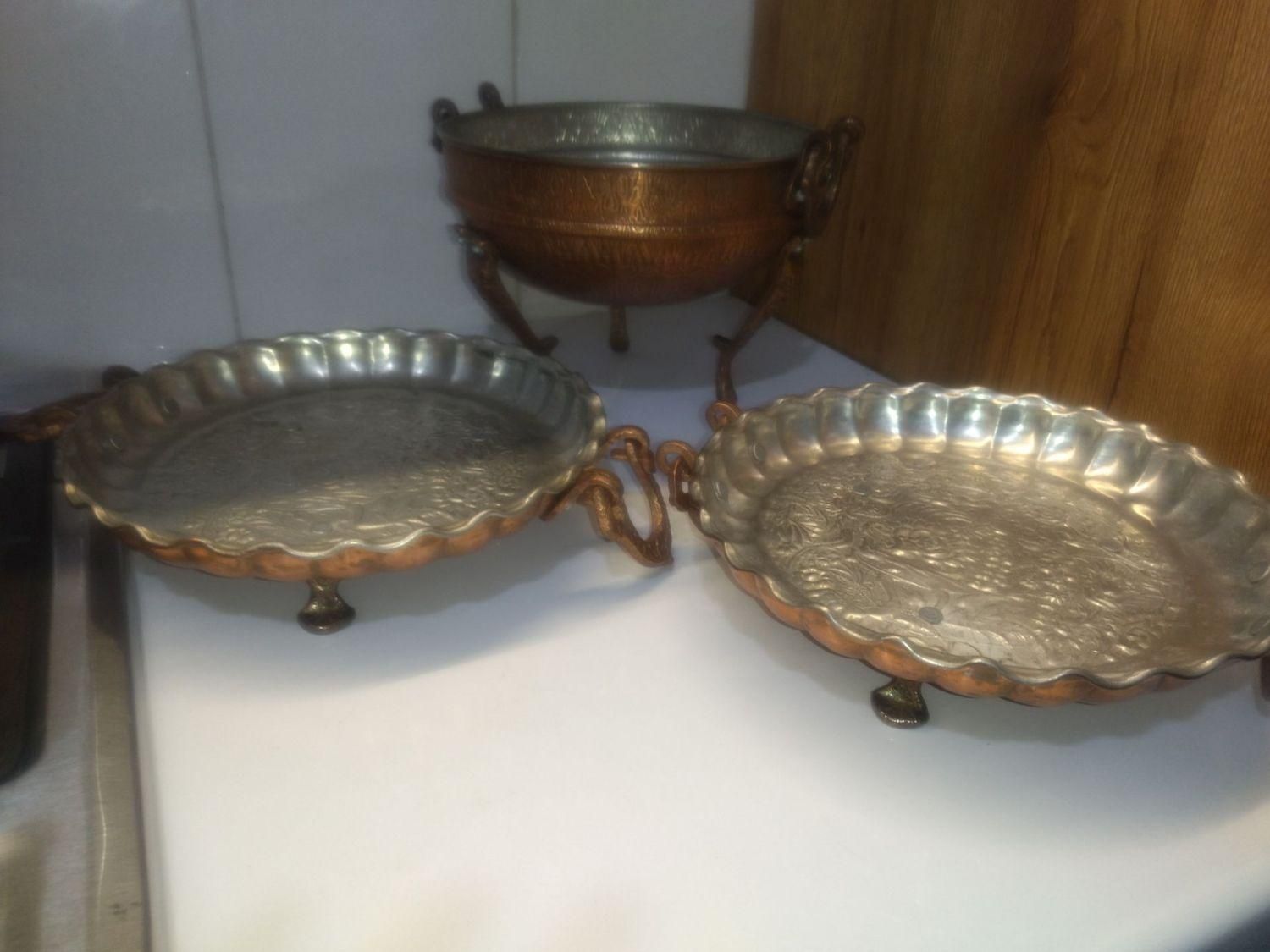 ظروف مسی آجیل خوری ودوتا شیرینی خوری  ودیوار کوب|ظروف سرو و پذیرایی|تهران, جمال‌زاده|دیوار