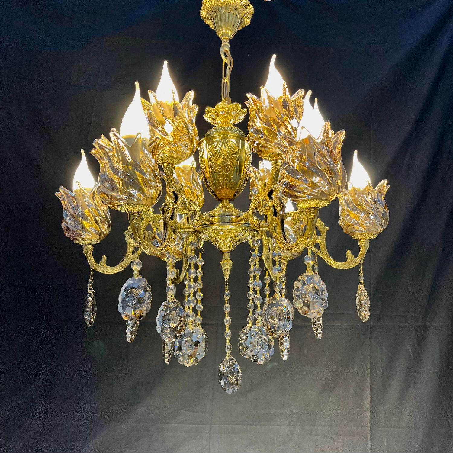 لوستر سرپیچ e14 تمام برنجی ۱۰+۲ شعله برنج|لوستر و چراغ آویز|تهران, نعمت‌آباد|دیوار