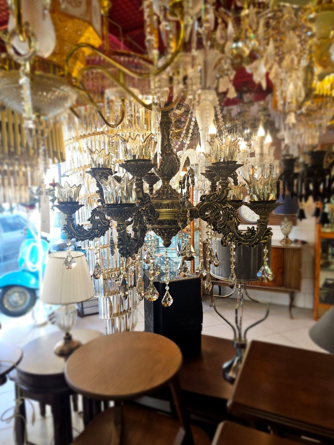 برنزی۱۰ شعله سایز بزرگ|لوستر و چراغ آویز|کرمان, |دیوار